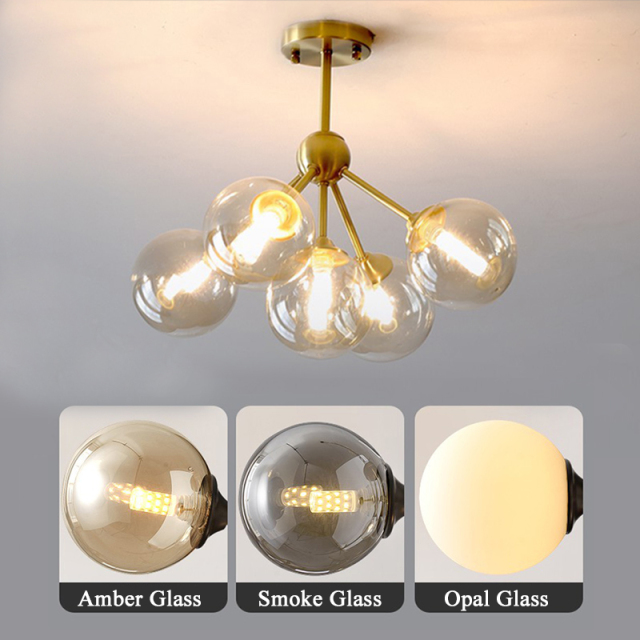 Mid Century Modern 3-Light Brass Ceiling Lamp with Opaline Shade for Bedroom/Living Room Lighting