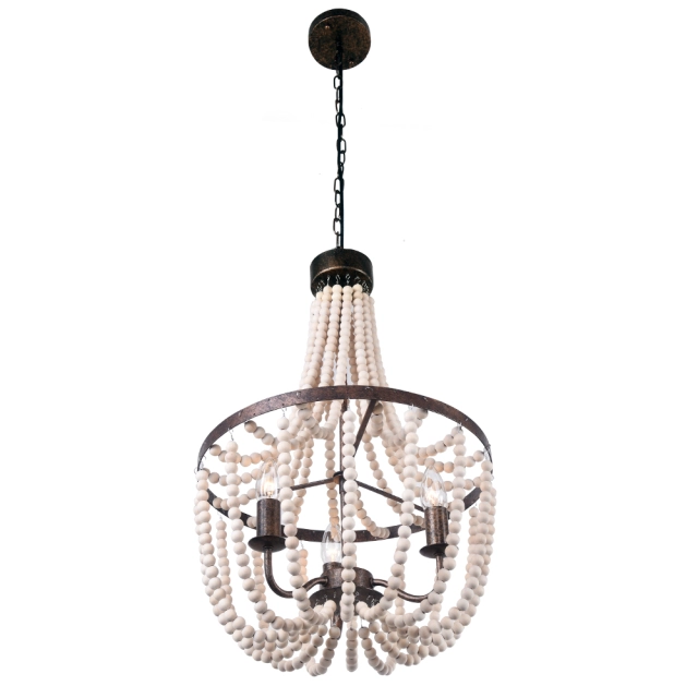 3-Light Wood Bead Empire Chandelier in Antique Bronze Modern Farmhouse Lighting