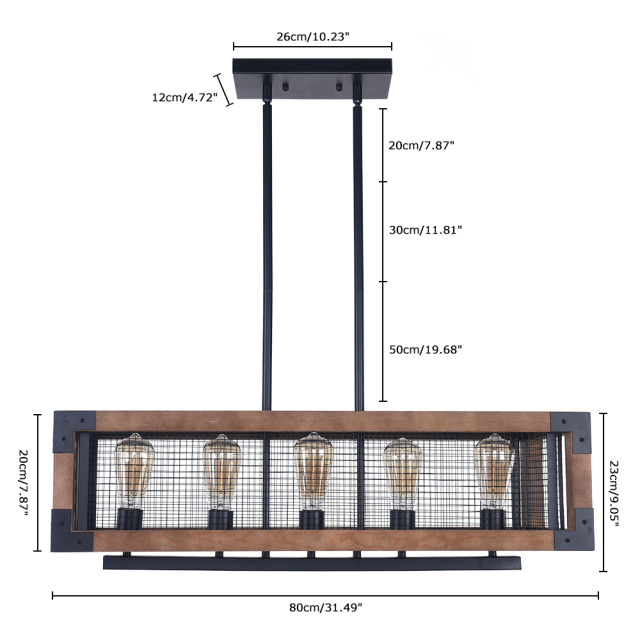 Modern Farmhouse 5-Light Wooden Chandelier Linear Kitchen Island Chandelier Sloped Ceiling Compatible