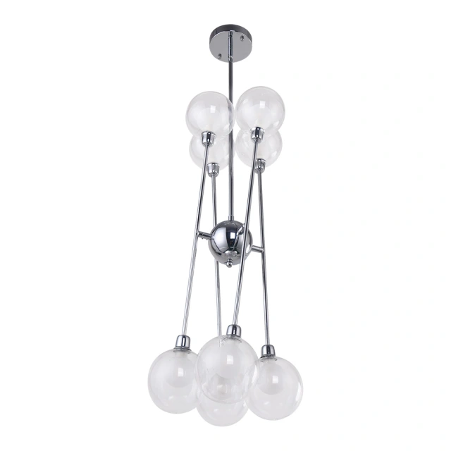 Modern Farmhouse 8 Light Sputnik Chandelier in Chrome with Clear Globe Glass Shade