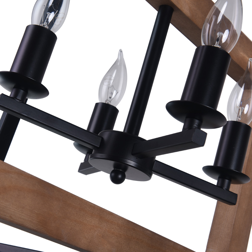 4-Light Square Wood Chandelier, Farmhouse Kitchen Island Lighting Industrial Lighting