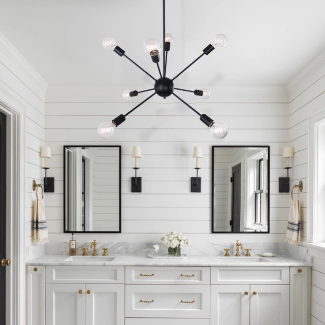 Black 8-Light Sputnik Chandelier Height Adjustable and Sloped Ceiling Compatible for Modern Farmhouse