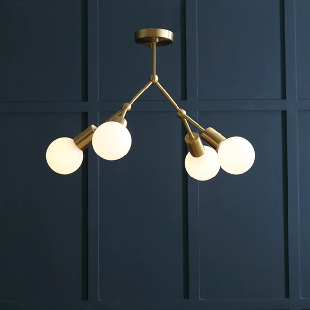 Mid Century Modern 6-Light Brass Branching Chandelier