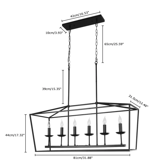 Modern Farmhouse 6 Lights Linear Chandelier in Matte Black, Industrial Chandelier for Kitchen Island Bar