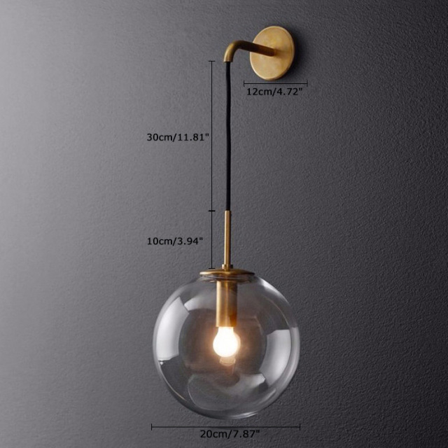 Modern Style 7.8'' Wide Hanging Wall Sconce with Clear Globe Glass Shade in Gold