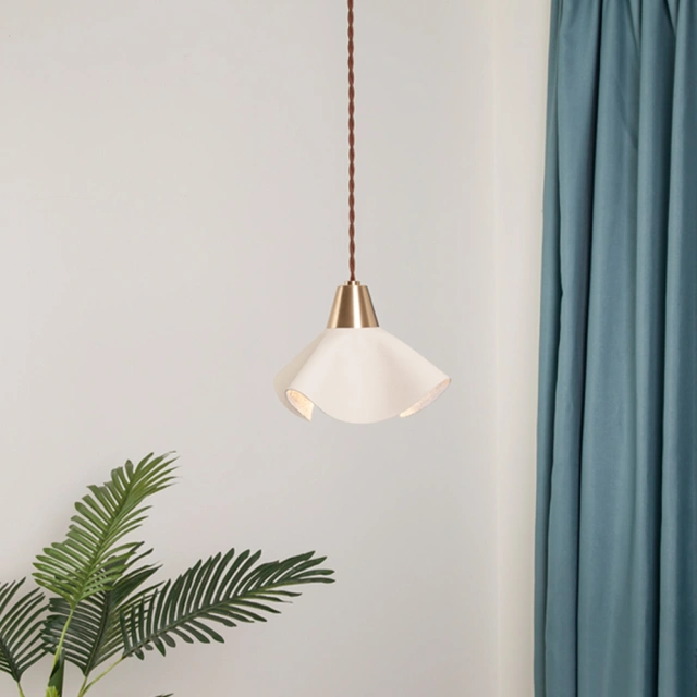 Modern White 1 Light Hanging Leather Pendant Light in Brass for Bedside Living Room Dining Room