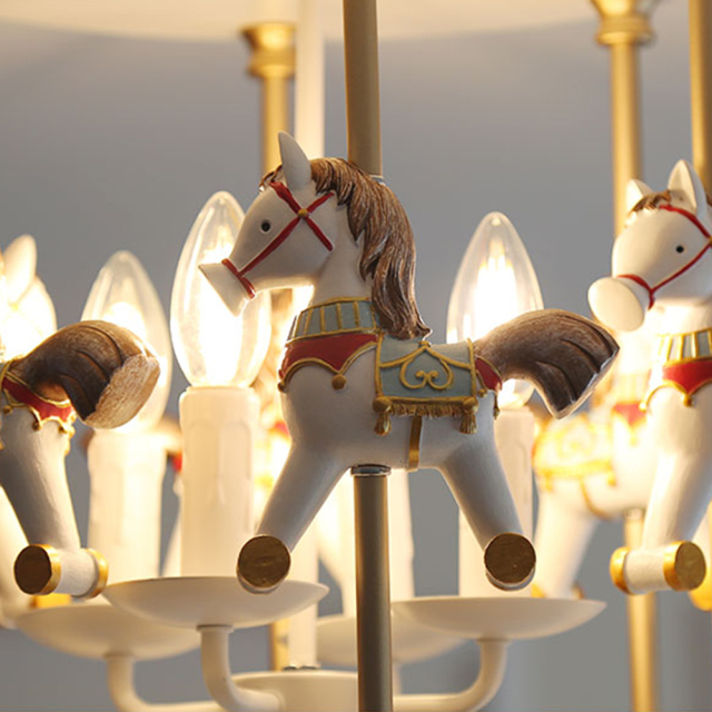 16&quot; Wide Kid's Ceiling Light White Merry-Go-Round 5 light Flush Mount Light Iron/Resin for Nursery