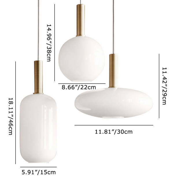 Modern White Glass Geometric 1-Light Pendant in Gold for Living Room and Dining Room