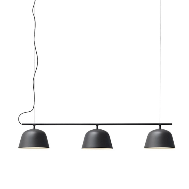 Modern Bell Shape 3-Light Linear Kitchen Island Pendant Lighting in Matte Black Finish for Living Room Dining Room