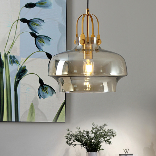 Modern Metal and Glass 1 Light Hanging Pendant Lamp for Dining Room and Kitchen Island