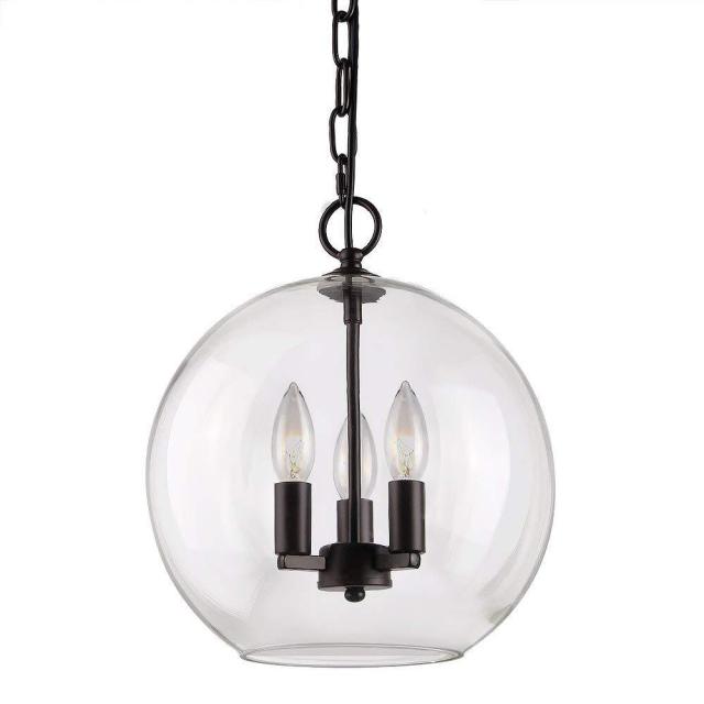 12&quot; Wide Modern Industrial Style 3-Light Candle Pendant Fixture with Clear Globe Metal in Black