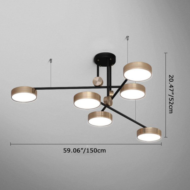 Dimmable 59&quot; Wide Mid Century Luxury 6-Light Chandelier with Removable Arms in Gold&amp;Black for Living Room