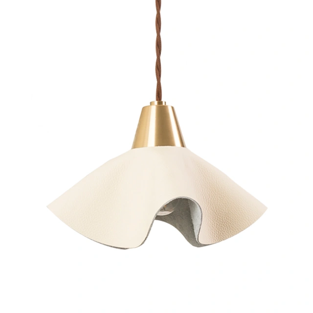 Modern White 1 Light Hanging Leather Pendant Light in Brass for Bedside Living Room Dining Room