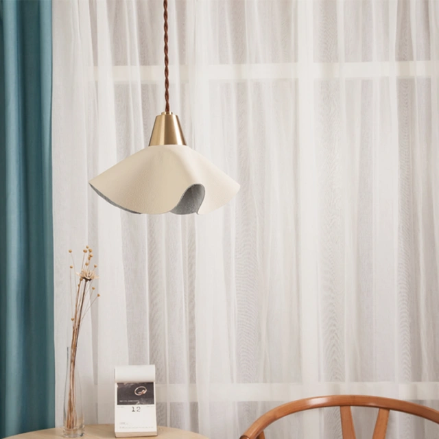 Modern White 1 Light Hanging Leather Pendant Light in Brass for Bedside Living Room Dining Room