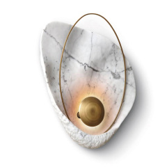 Mid Century Modern LED White Pearl Shaped Wall Light with Marble Pattern for Hallway