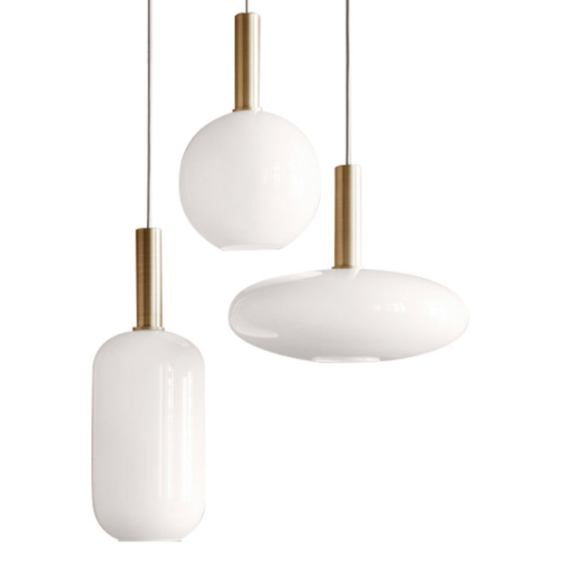 Modern White Glass Geometric 1-Light Pendant in Gold for Living Room and Dining Room