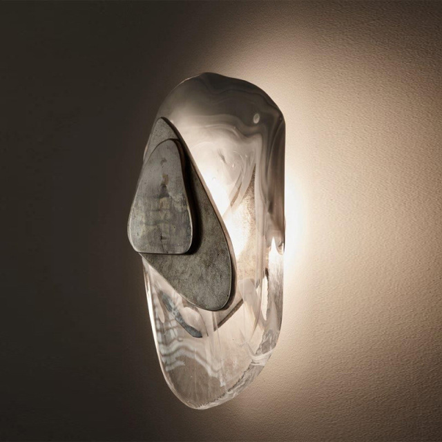 Mid Century Modern LED Crystal&amp;Metal Wall Sconce in Gray for Bedroom Living Room and Hallway