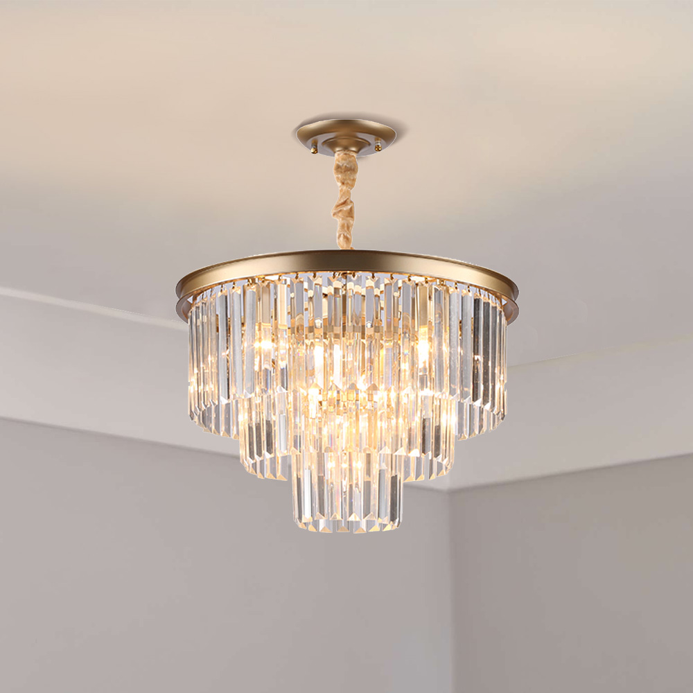 Mid-Century Luxury 3-Tier Round 9-Light Gold Chandelier with Clear ...