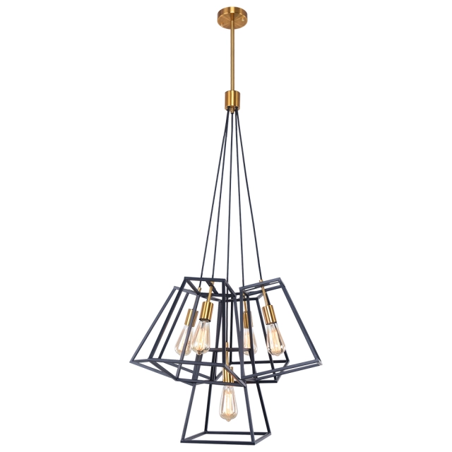 Modern Industrial 5-Light Cluster Pendant Light with Metal Cage in Matte Black for Kitchen Island/Bar/Dining Table Lighting