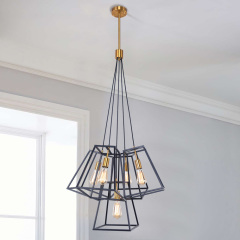 Modern Industrial 5-Light Cluster Pendant Light with Metal Cage in Matte Black for Kitchen Island/Bar/Dining Table Lighting