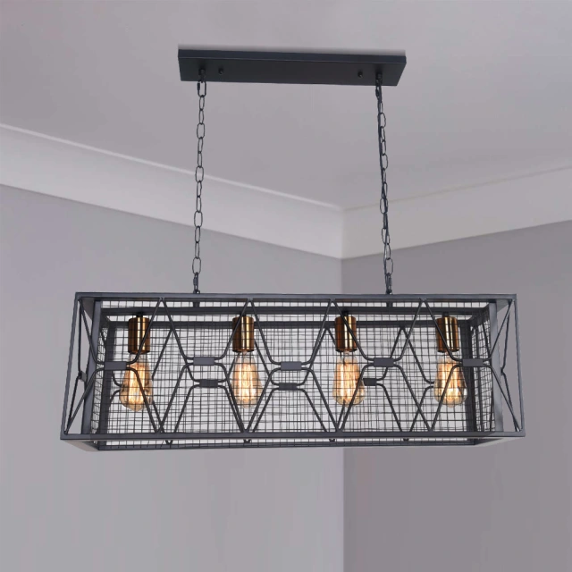 Modern 4/6 Light Metal Linear Farmhouse Chandelier in Matte Black and Brass  for Kitchen Island/Long Dining Table