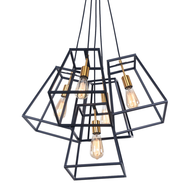 Modern Industrial 5-Light Cluster Pendant Light with Metal Cage in Matte Black for Kitchen Island/Bar/Dining Table Lighting