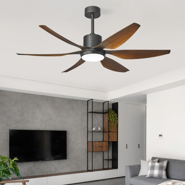 Mid Century 56&quot; Fan Ceining Lamp in Black and Brown for Living Room and Bedroom