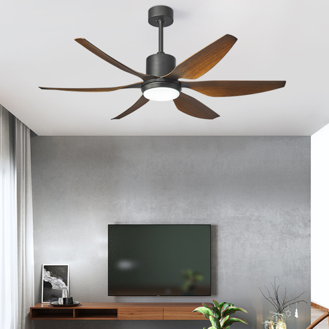 Mid Century 56&quot; Fan Ceining Lamp in Black and Brown for Living Room and Bedroom