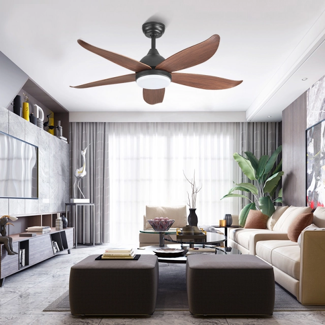 Dimmable Mid-Century Modern Fan Ceiling Light in Black and Brown for Living Room