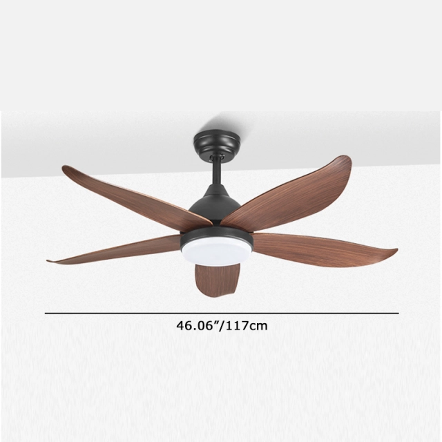 Dimmable Mid-Century Modern Fan Ceiling Light in Black and Brown for Living Room