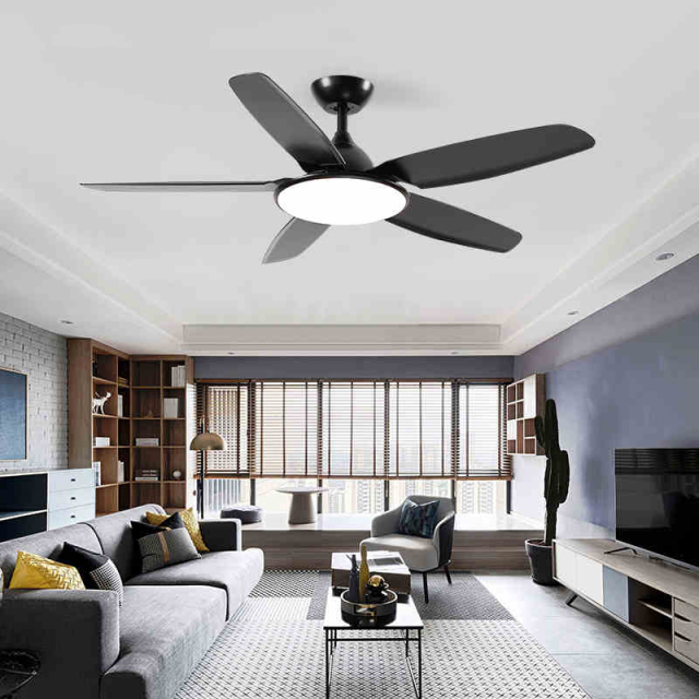 Modern Mid-Century Matte Black Fan Ceiling Light for Living Room Dimmable