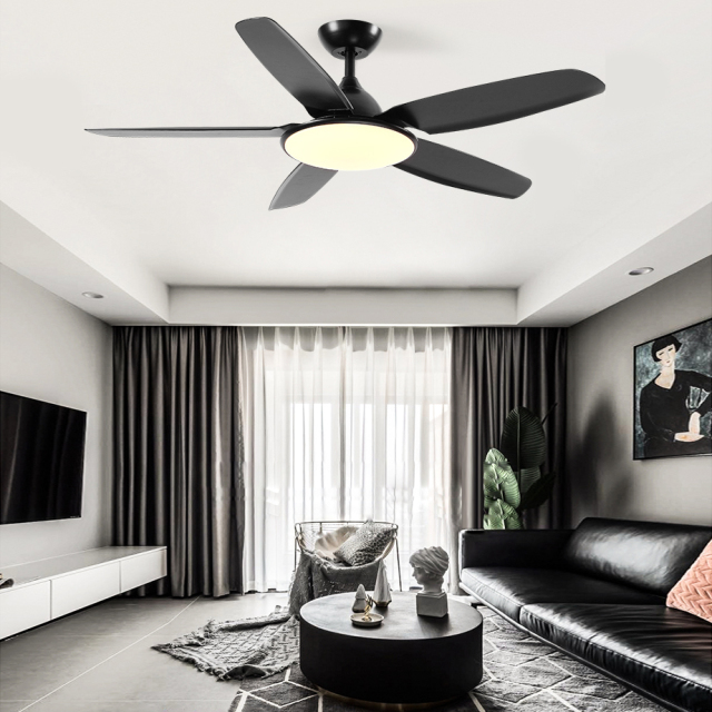 Modern Mid-Century Matte Black Fan Ceiling Light for Living Room Dimmable