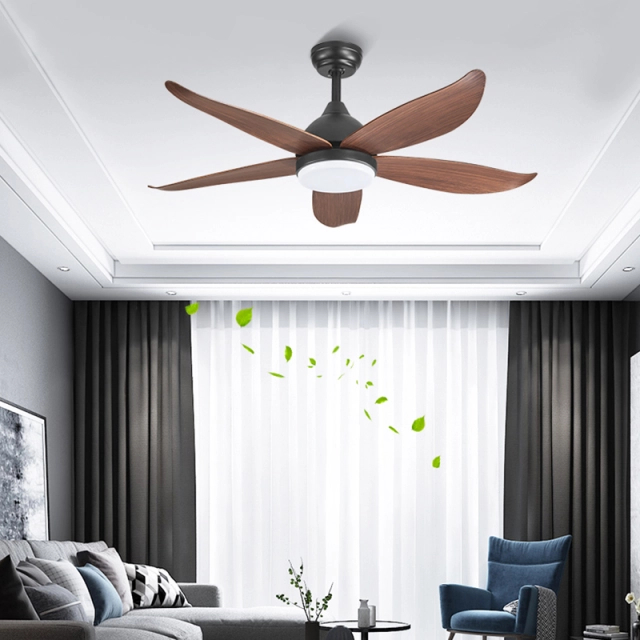 Dimmable Mid-Century Modern Fan Ceiling Light in Black and Brown for Living Room