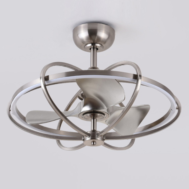 Mid Century Round Fan Ceiling Light for Living Room with Metal Cage