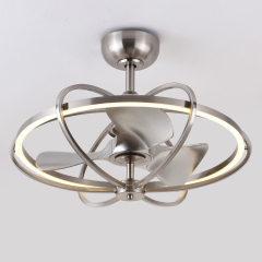 Mid Century Round Fan Ceiling Light for Living Room with Metal Cage