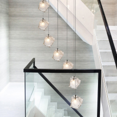 Modern Style Glass Foyer Chandelier Cube Multi-Light Pendant Lamp for Staircase High Ceiling Restaurant Bar Decor