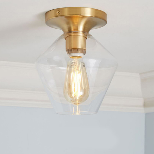 Modern Style Geometric Glass Flush Mount Ceiling Light in Brass Kitchen Bedroom and Hallway