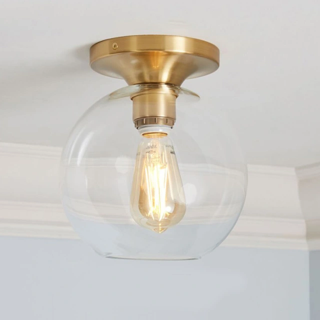 Modern Style Geometric Glass Flush Mount Ceiling Light in Brass Kitchen Bedroom and Hallway