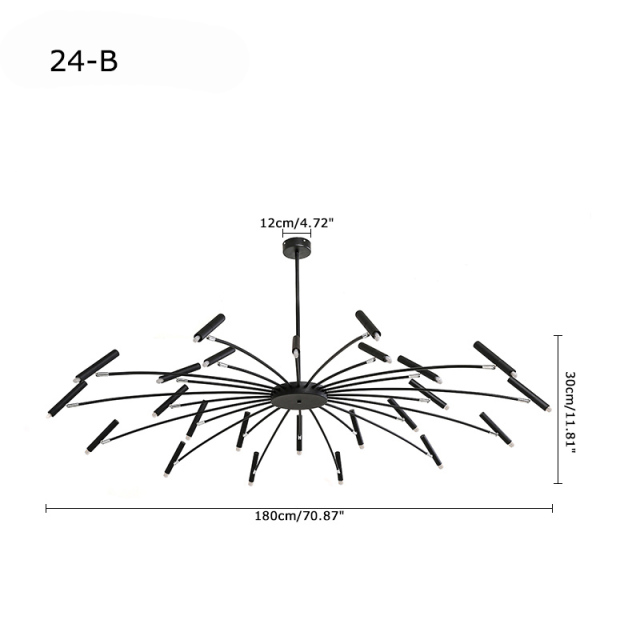 Modern 24 Light Large Black Radial Chandelier with Adjustable Heads for Living Room Foyer Entryway