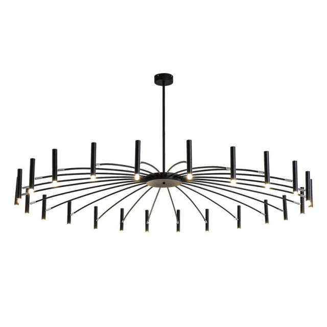 Modern 24 Light Large Black Radial Chandelier with Adjustable Heads for Living Room Foyer Entryway
