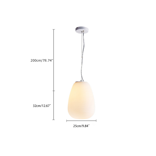 Modern White 1 Light Pendant Light with Ribbed Blown Glass Shade