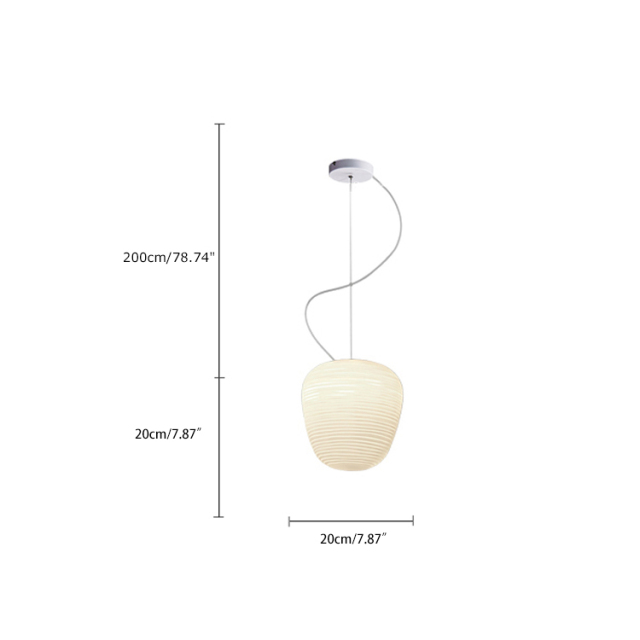 Modern White 1 Light Pendant Light with Ribbed Blown Glass Shade