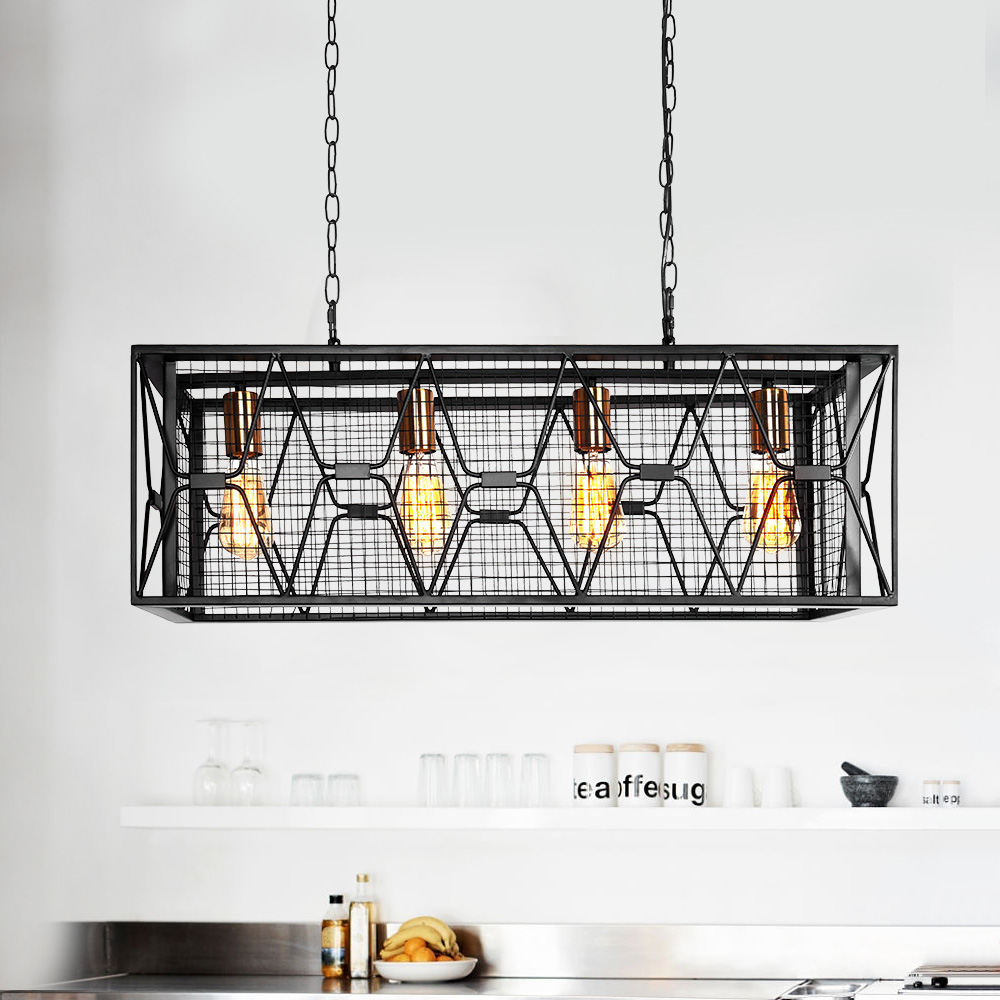 Modern 4/6 Light Metal Linear Farmhouse Chandelier in Matte Black and Brass  for Kitchen Island/Long Dining Table