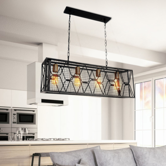 Modern 4/6 Light Metal Linear Farmhouse Chandelier in Matte Black and Brass  for Kitchen Island/Long Dining Table