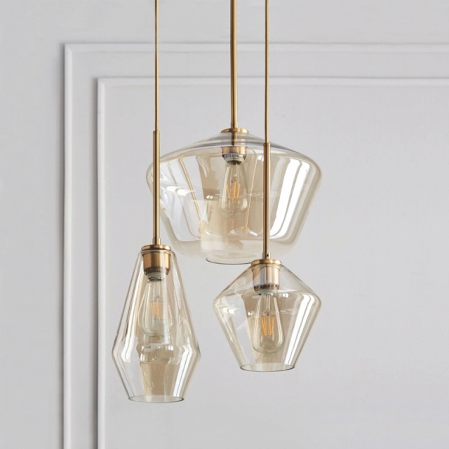 Modern Glass Globe Pendant Light Geometric Glass Shade Brass Hanging Lamp for Bar Kitchen Island Restaurant Lighting