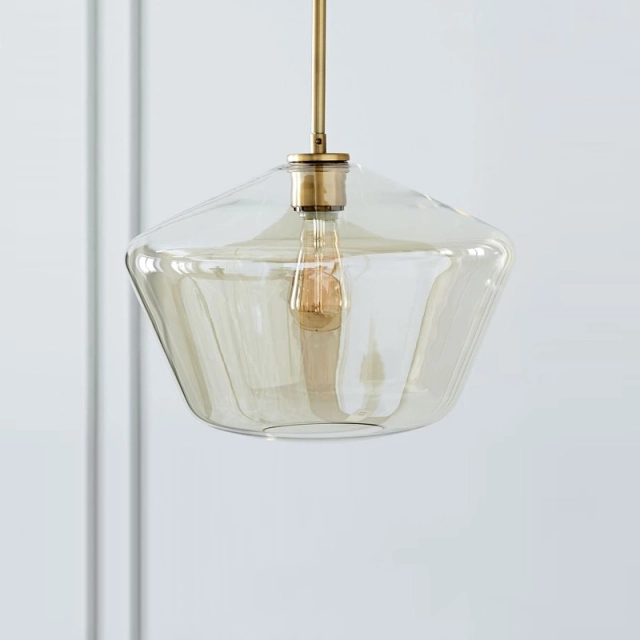 Modern Glass Globe Pendant Light Geometric Glass Shade Brass Hanging Lamp for Bar Kitchen Island Restaurant Lighting