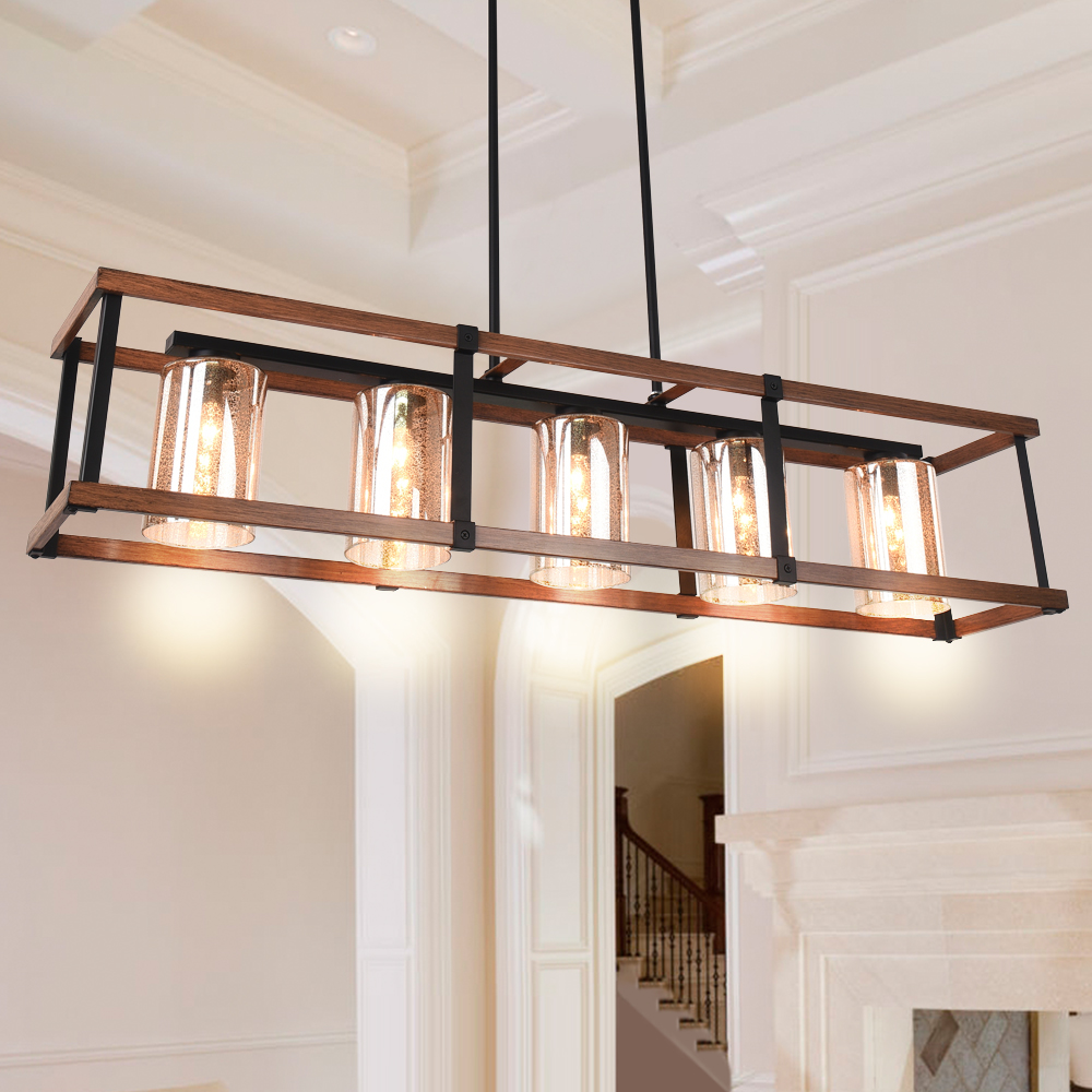 5-Light Linear Kitchen Island Lighting Modern Farmhouse Chandelier ...