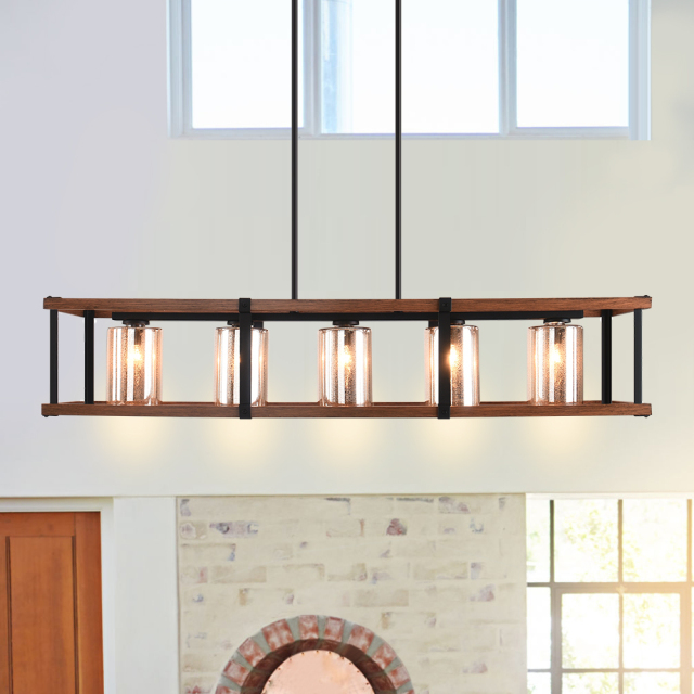 Modern Farmhouse Chandelier 5-Light Linear Kitchen Island Lighting