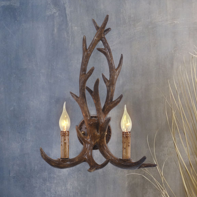Contemporary Style Brown Antler Shape 2-Light Candle Wall Sconce for Bedroom/Reading Room