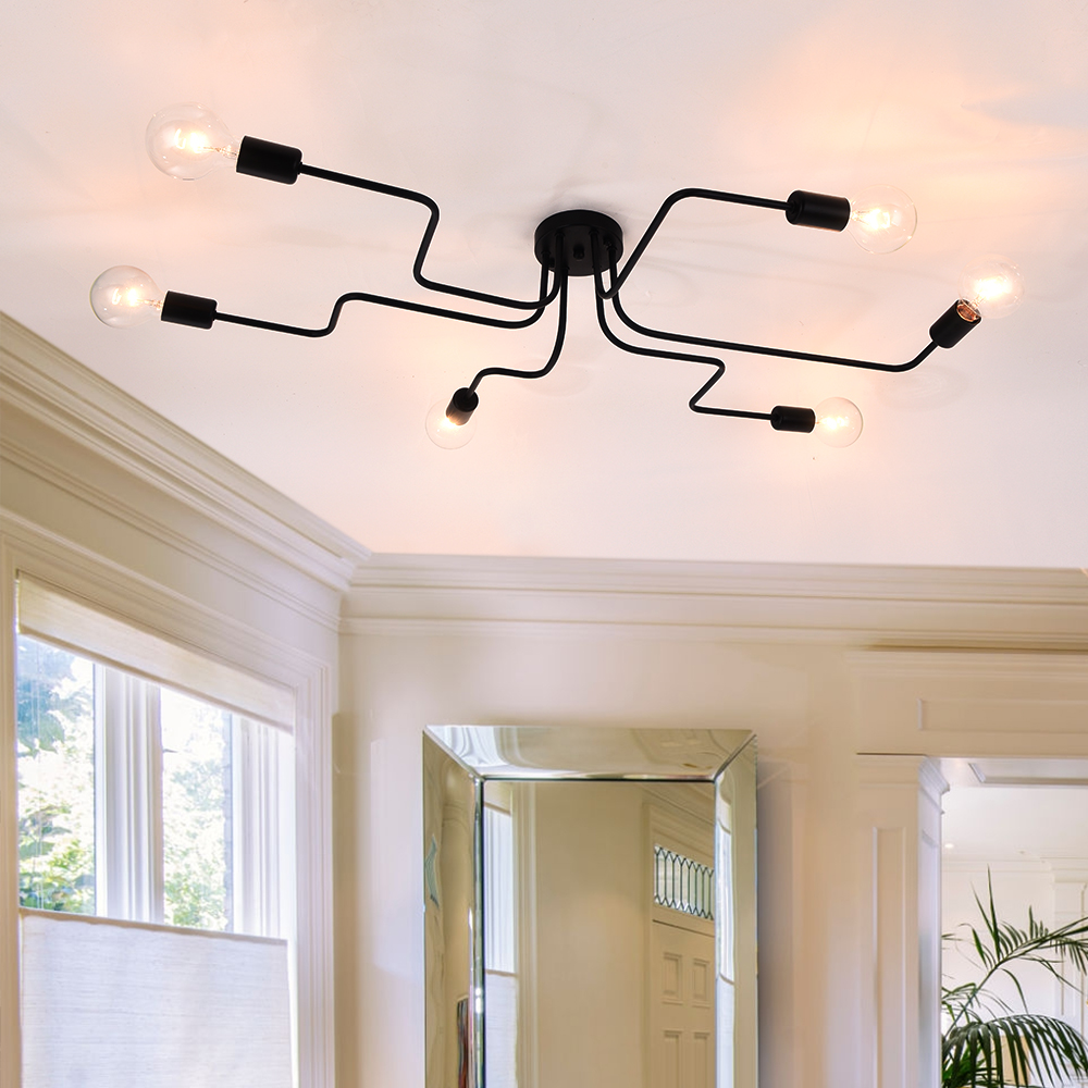 6-Light Linear Modern Semi-flush Mount Ceiling Light For Living Room Bedroom